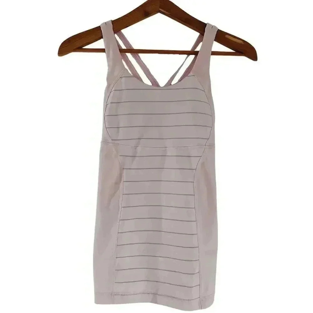 Lululemon Light Pink Grey Striped Workout Tank Yoga Workout Women's size 4